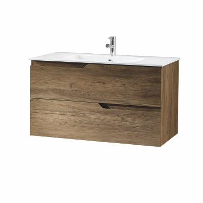 BORA Bathroom cabinet suspended base 100 modern 2 drawers with sink, OAK NODI