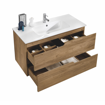 BORA Bathroom cabinet suspended base 100 modern 2 drawers with sink, OAK NODI