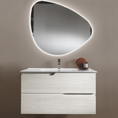BORA Suspended bathroom furniture base 100 modern 2 drawers with WASHBASIN,WHITE LARCH 