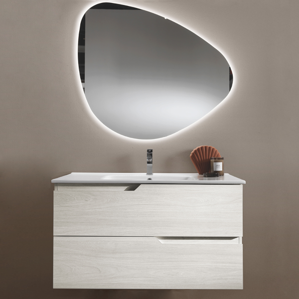 BORA Suspended bathroom furniture base 100 modern 2 drawers with WASHBASIN,WHITE LARCH 