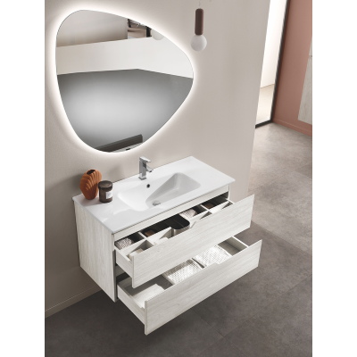 BORA wall-hung vanity unit 80 cm with 2 Larice Bianco drawers and ceramic washbasin