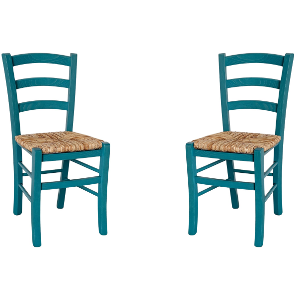 Venezia Stühle aus Massivholz mit Strohsitz 2er-Set Petrolium
