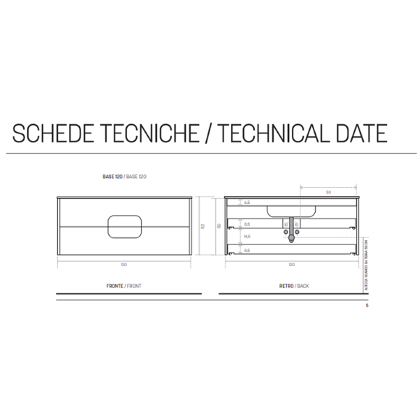 120 cm langer hängender Badezimmerschrank aus ARCO-Melamin in weißer Lärche mit zwei Schubladen