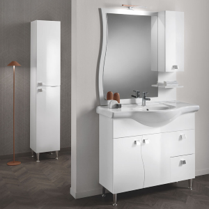 Meuble de salle de bain sur pied 105 cm en mélaminé blanc brillant - Onda