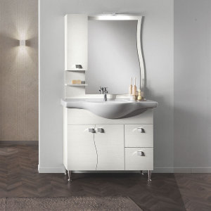 Floorstanding bathroom cabinet 105 cm in white elm melamine - Onda
