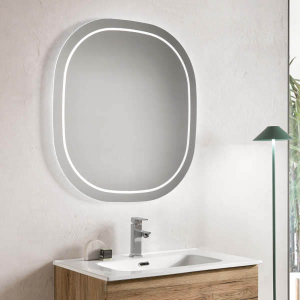 HELIOS 90 cm shaped bathroom mirror with 4000K front LED