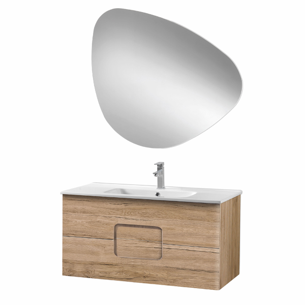 ARCO suspended bathroom cabinet 100 cm oak knots with LED mirror