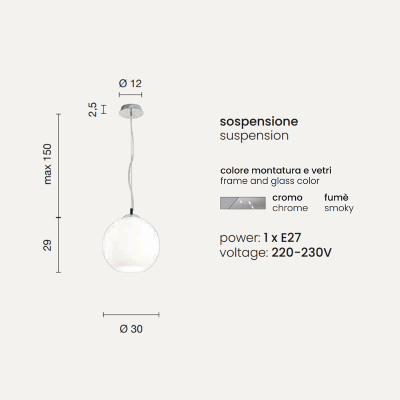 Pendelleuchte D30 cm - mundgeblasenes Glas BOLA Smoked