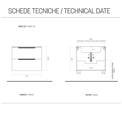 Suspended bathroom cabinet 60 cm with LED light mirror BALI natural oak