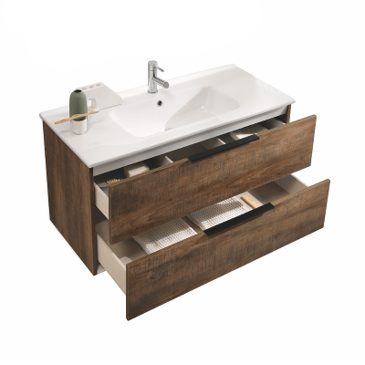 Suspended bathroom cabinet with double drawer BALI 100 cm tobacco