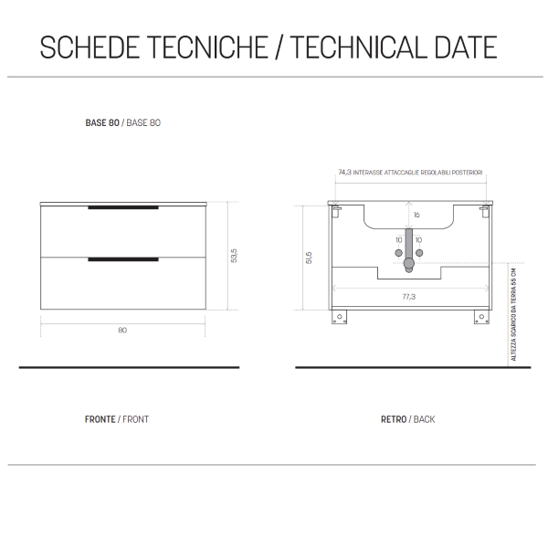 Meuble de salle de bain suspendu de 80 cm en mélaminé BALI Nordic White