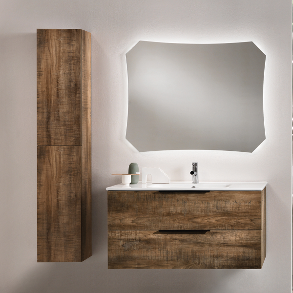 Suspended bathroom cabinet with double drawer BALI 100 cm tobacco