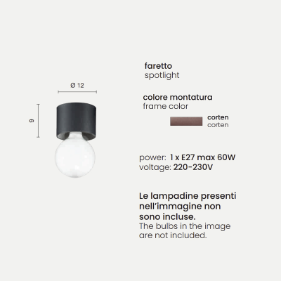 Plafón moderno de aluminio corten - BOW E27 bombilla vista 12x9 cm