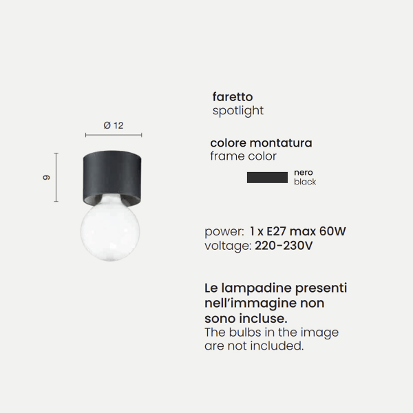 Moderne Deckenleuchte aus schwarzem Aluminium - BOW E27 freiliegende Glühbirne 12x9 cm