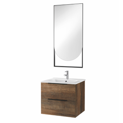 Suspended bathroom cabinet 60 cm with LED light mirror BALI tobacco