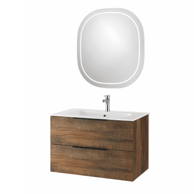 Mobile bagno sospeso BALI 80 cm e specchio LED Tabacco