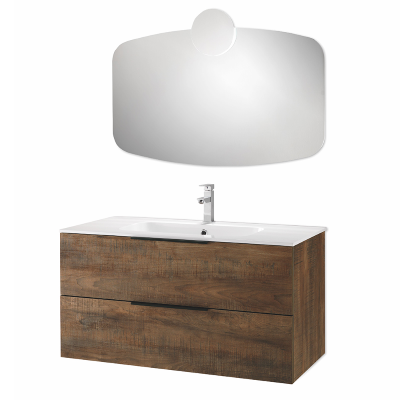 Suspended bathroom cabinet 100 cm BALI tobacco and mirror with LED applique