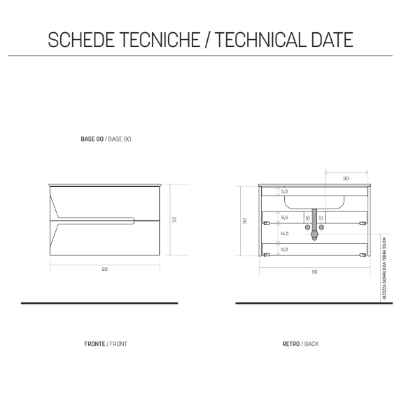 HAITI bathroom cabinet with 2 drawers 80 cm Tek