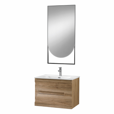 Suspended bathroom cabinet 70 cm Nodi Oak with sink and LED mirror - HAITI