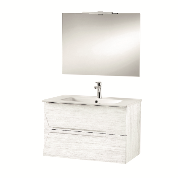 Mobile bagno sospeso HAITI 80 cm Larice Bianco specchio e lampada LED 