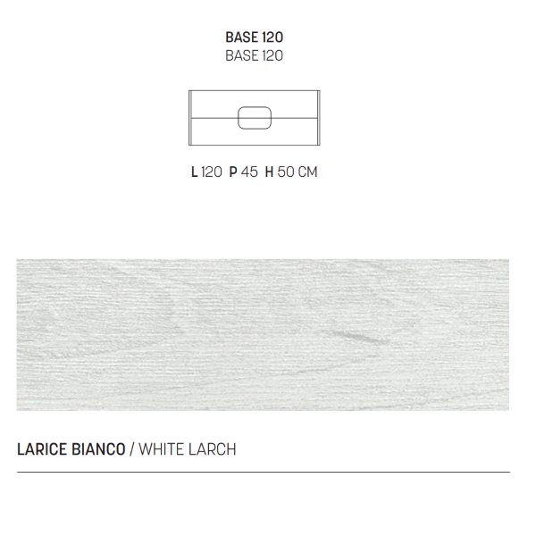 120 cm langer hängender Badezimmerschrank aus ARCO-Melamin in weißer Lärche mit zwei Schubladen