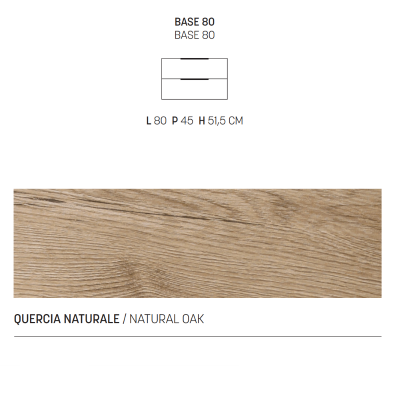 Suspended bathroom cabinet 80 cm and LED backlit mirror BALI Natural Oak