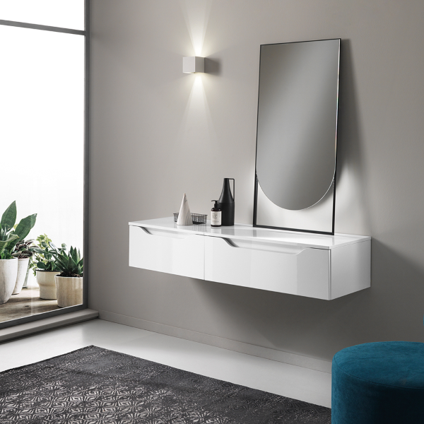 Suspended bathroom cabinet with 2 drawer modules and LED mirror - MIXI D