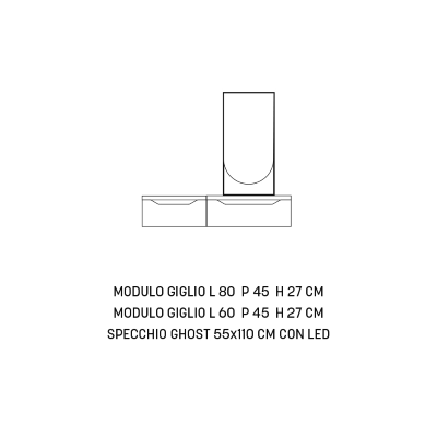 Suspended bathroom cabinet with 2 drawer modules and LED mirror - MIXI D