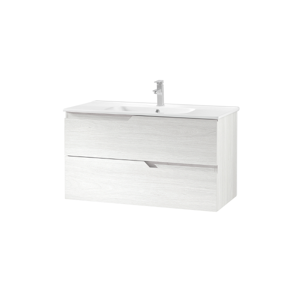 BORA wall-hung vanity unit 80 cm with 2 Larice Bianco drawers and ceramic washbasin
