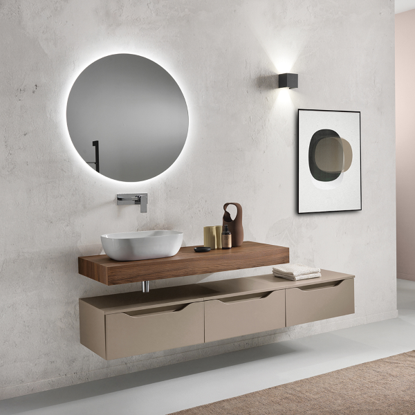 Meuble de salle de bain haut MIXI H avec lavabo et 3 modules tiroirs gris tourterelle