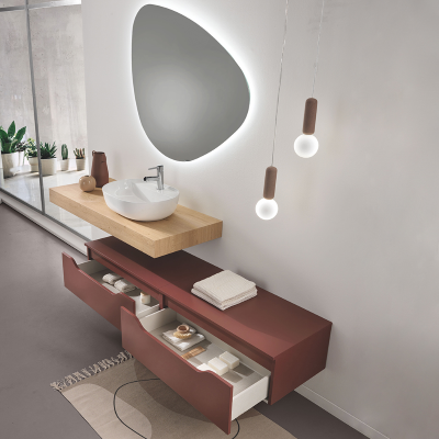 MIXI M suspended bathroom cabinet with double module and top with sink