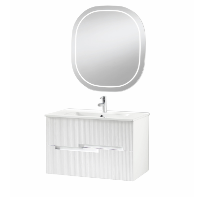 RIGHE bathroom cabinet 70 cm 2 drawers White Larch and Front LED mirror