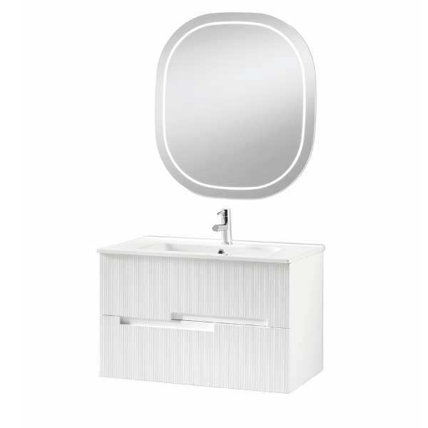 RIGHE bathroom cabinet 70 cm 2 drawers White Larch and Front LED mirror