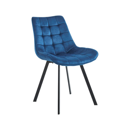 Chaise de salle à manger en velours bleu et pieds métal noir - Roma 2 chaises