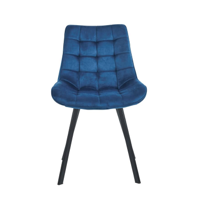 Chaise de salle à manger en velours bleu et pieds métal noir - Roma 2 chaises