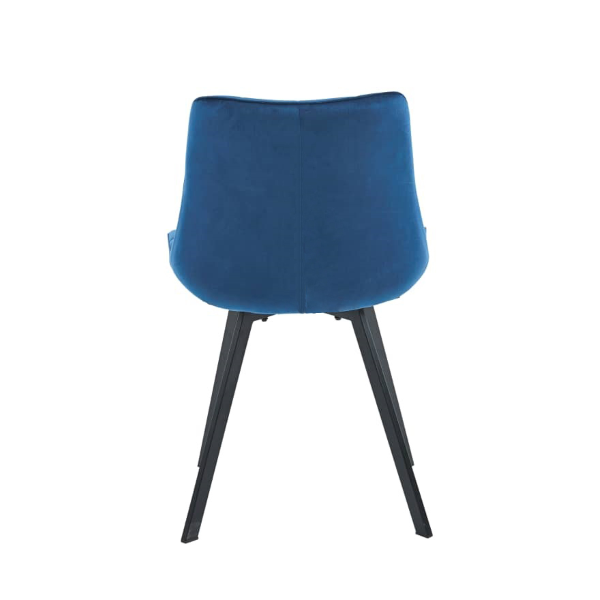 Chaise de salle à manger en velours bleu et pieds métal noir - Roma 2 chaises