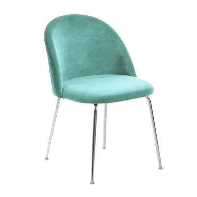 Aquamarine velvet dining chair with chrome metal legs - PARIS 2 chairs
