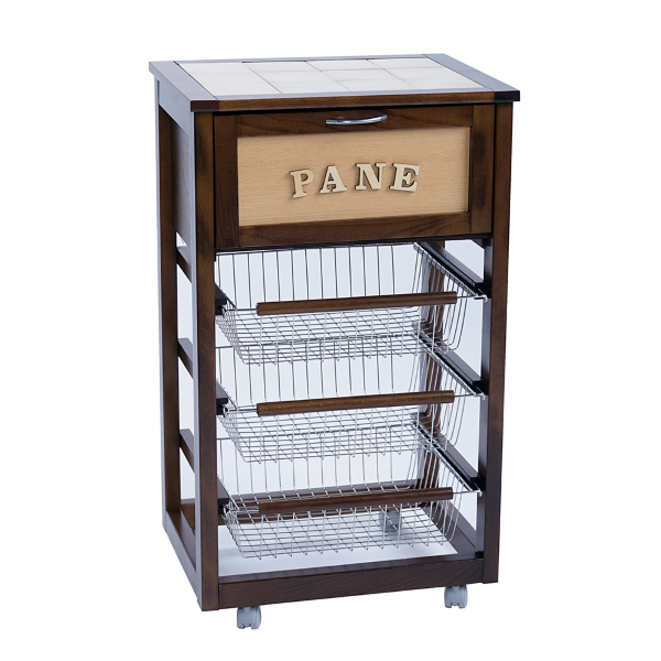 Wooden Bread Cart with Fruit Baskets LANDHELL Walnut