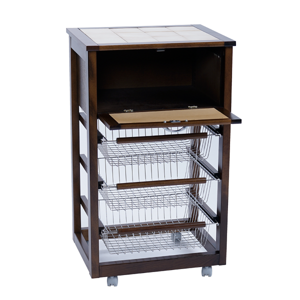 Wooden Bread Cart with Fruit Baskets LANDHELL Walnut