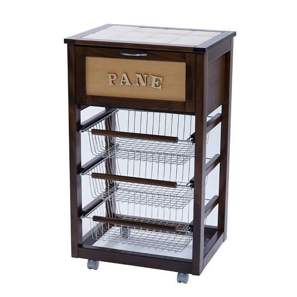 Wooden Bread Cart with Fruit Baskets LANDHELL Walnut