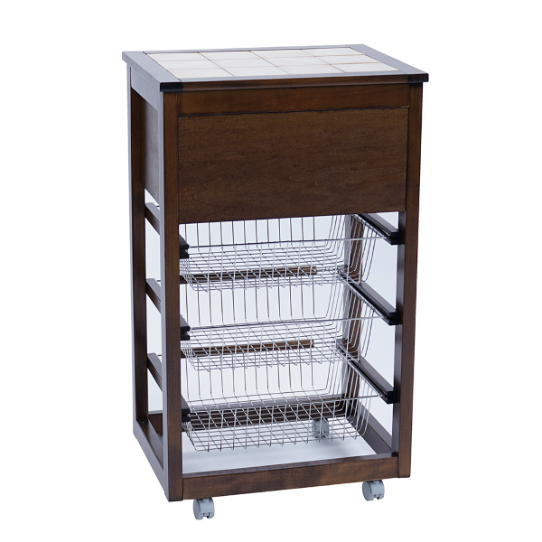 Wooden Bread Cart with Fruit Baskets LANDHELL Walnut