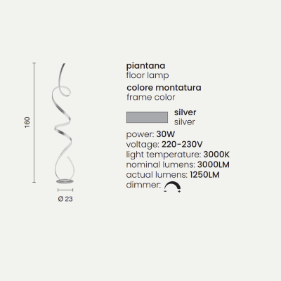 LUMEN LED floor lamp in Silver metal H160 cm