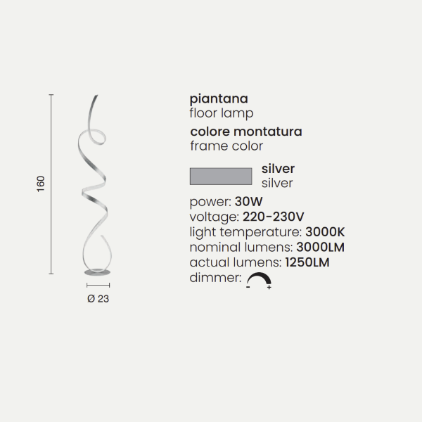 LUMEN LED floor lamp in Silver metal H160 cm