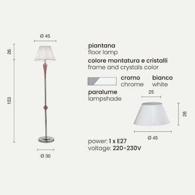 Lampadaire PAGANINI en verre fait main BLANC H179 cm