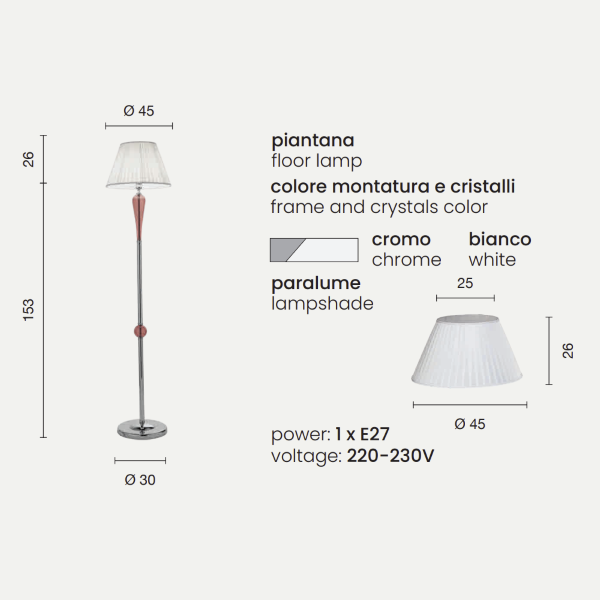 Lampadaire PAGANINI en verre fait main BLANC H179 cm
