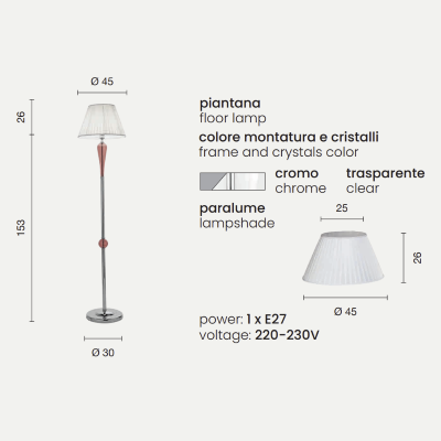 Lampadaire PAGANINI en verre CHROME fait main H179 cm