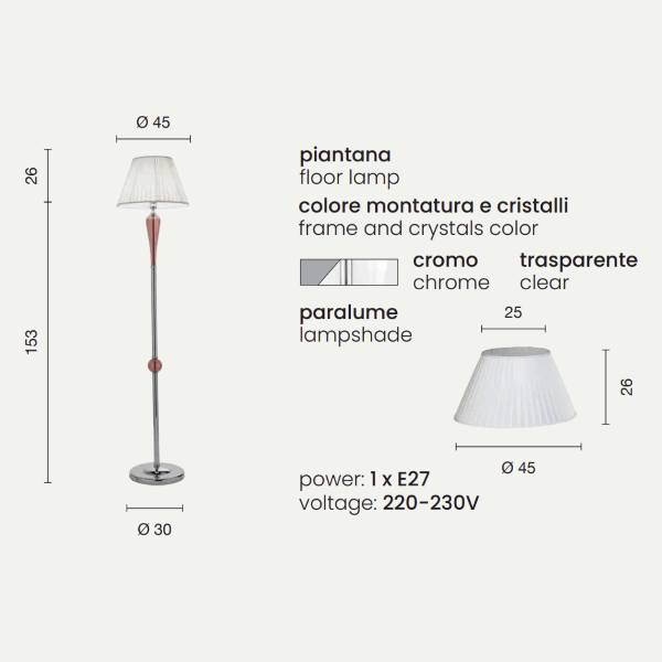 Lampadaire PAGANINI en verre CHROME fait main H179 cm