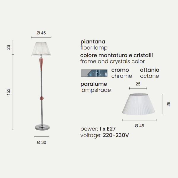 Stehleuchte PAGANINI aus handgearbeitetem OTTANIO-Glas H179 cm