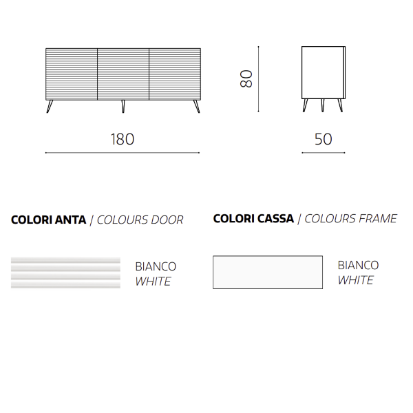 Buffet 180 cm en bois blanc avec 3 portes - ARISA 5 pieds