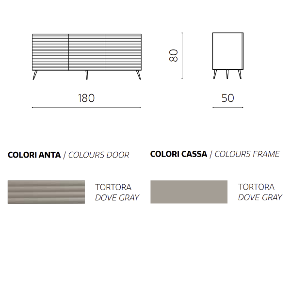 Buffet 180 cm en bois gris tourterelle 3 portes - ARISA 5 pieds